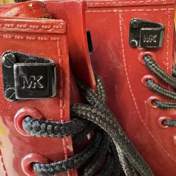 Michael Kors Tavie Burgundy Patent Lace-Up Rain Boots Womens 9 Combat Style - Picture 7 of 15